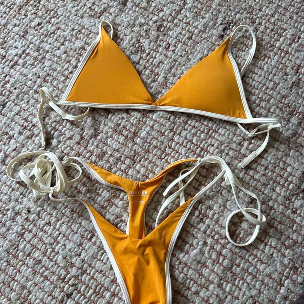 Oneone Bikini Set Mustard Yellow Thong Swimsuit